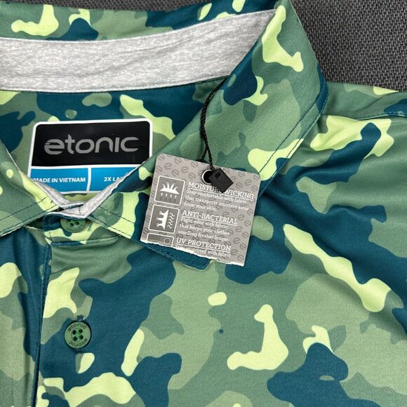 Etonic Polo Shirt Mens 2XL Green Camo Camouflage Print Wicking Stretch SS Golf - Picture 5 of 9